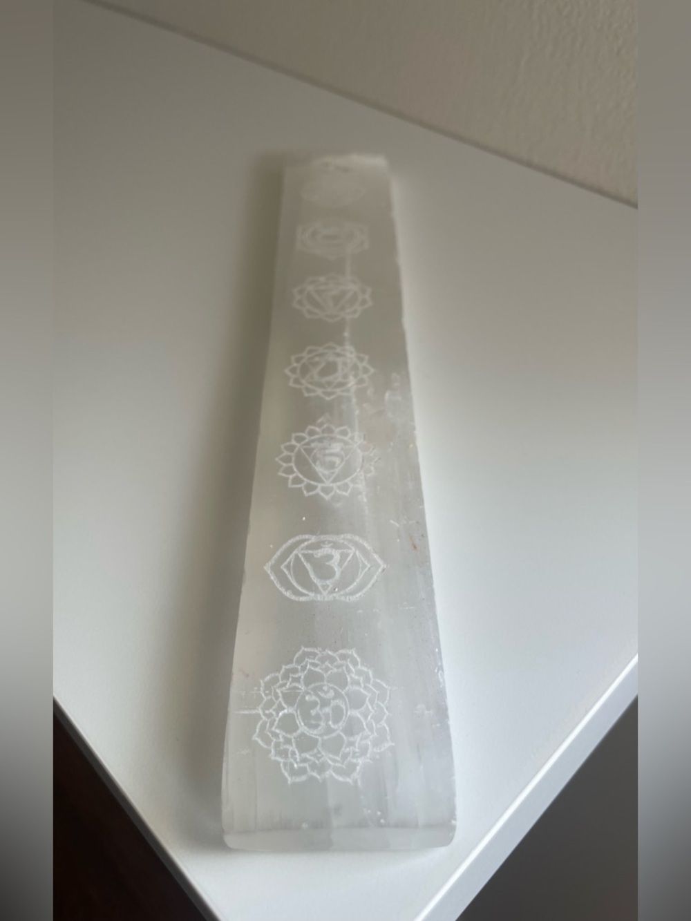 Clear Selenite Charging Plate with Chakra Etchings